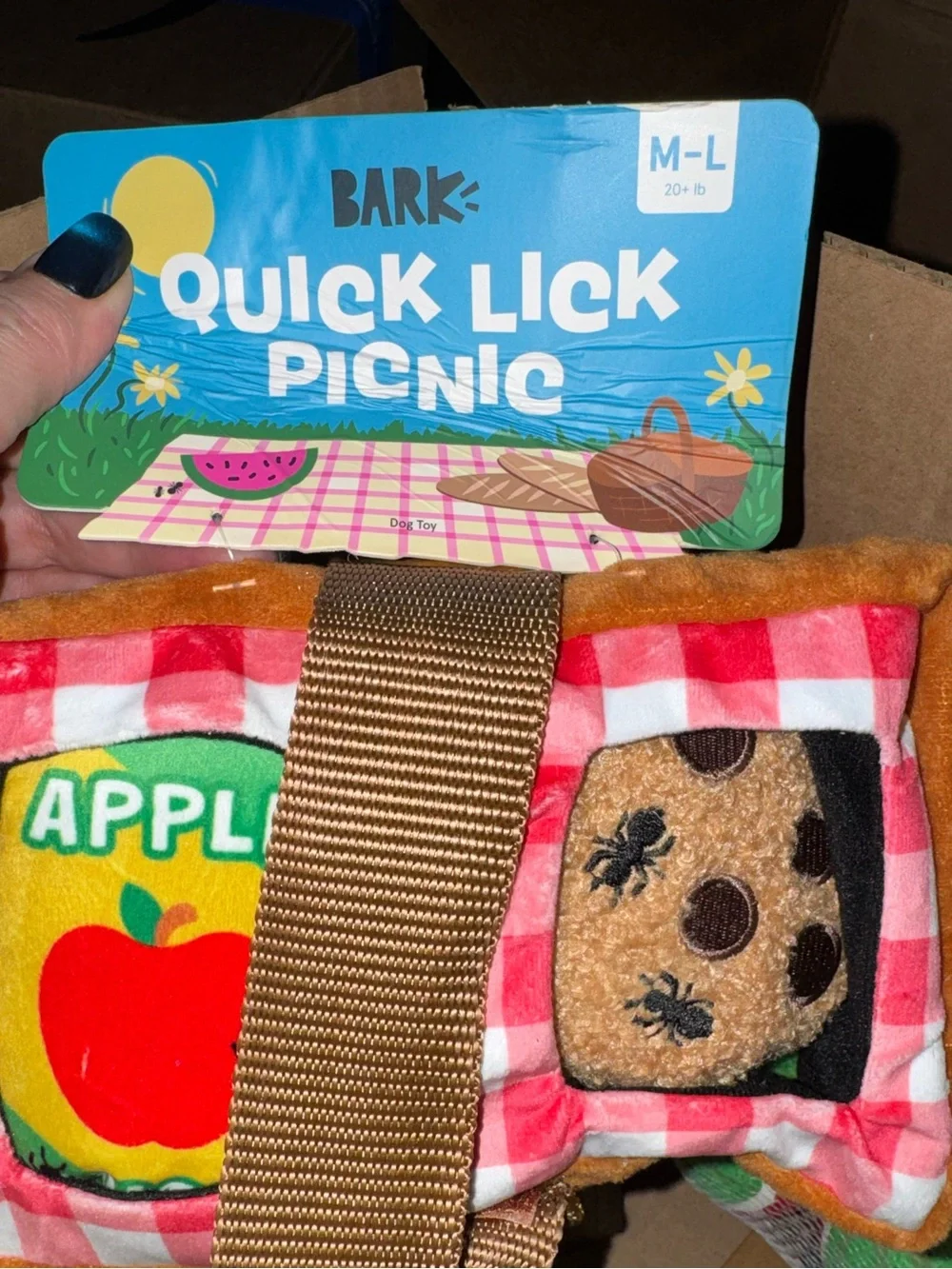 Bark Box M-L Quick Lick Pic-Nic NEW 3 toys in a toy basket dog toy M-L dogs